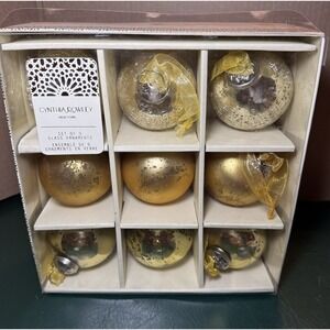 Cynthia Rowley New York Christmas Ornaments Gold Glass Spheres Vintage Set of 9